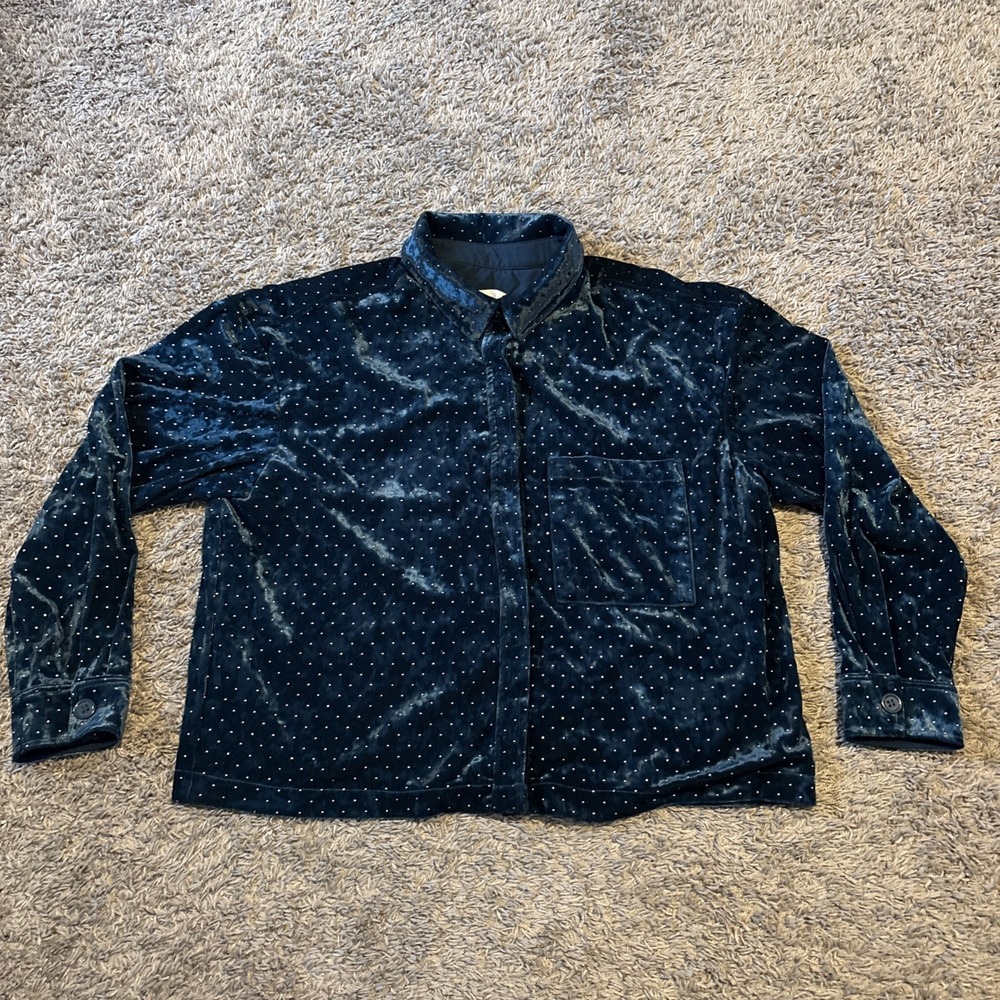 Something Navy Dark Teal Studded Velvet Shirt Jacket Long Sleeve‎ Large L